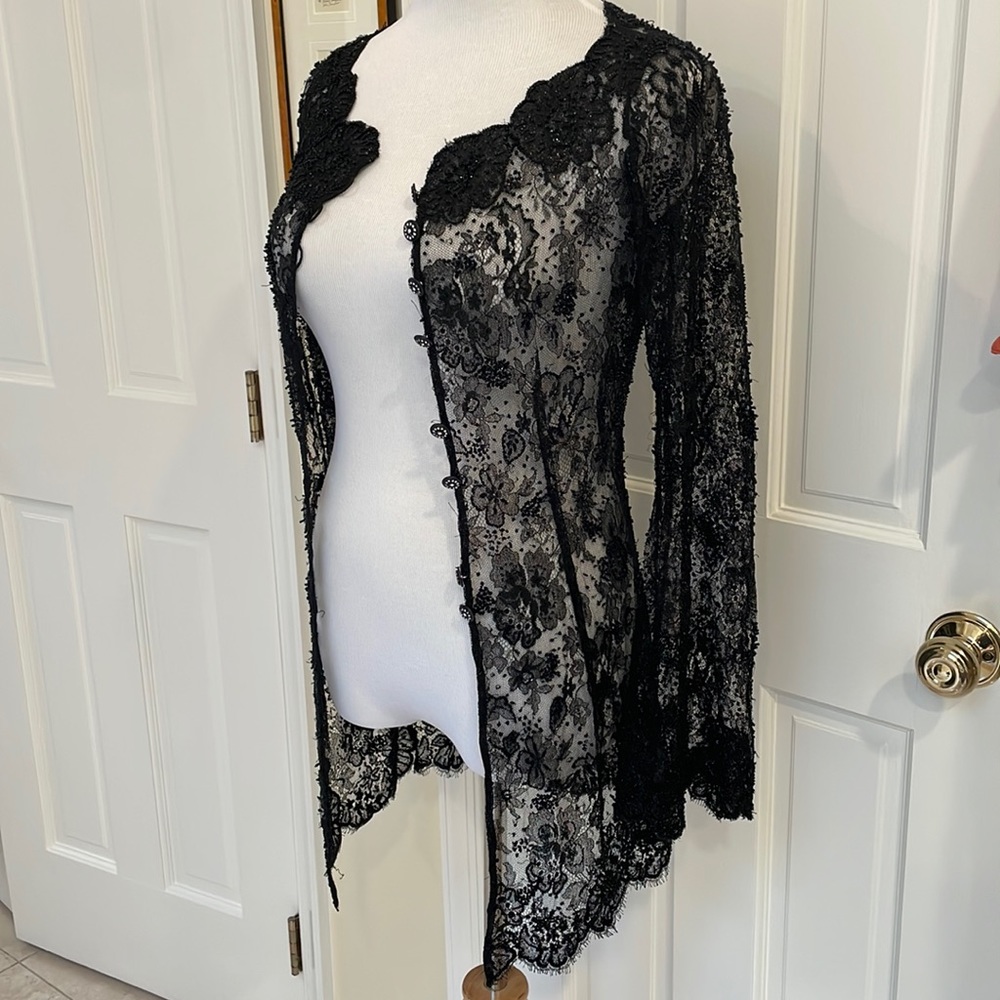 COUTURE BLACK LACE VINTAGE EVENING JACKET - Picture 2 of 12